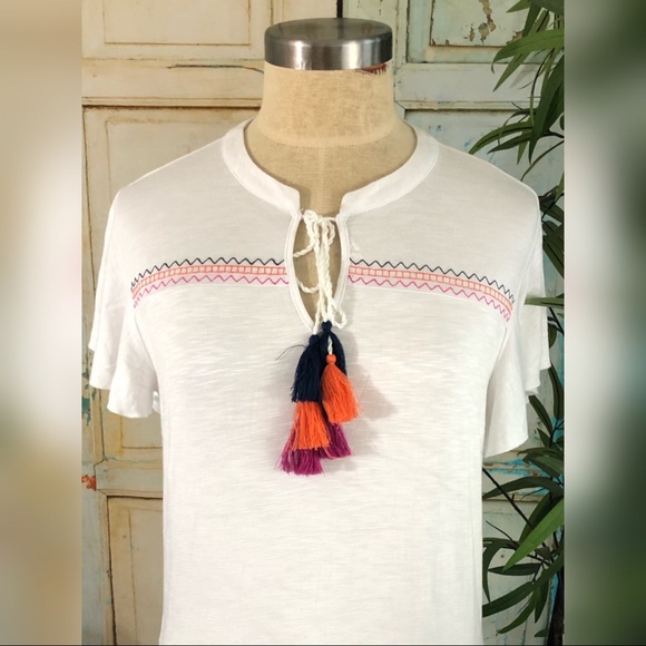 Neiman Marcus Embroidered Tassel Peplum Top - Picture 3 of 7